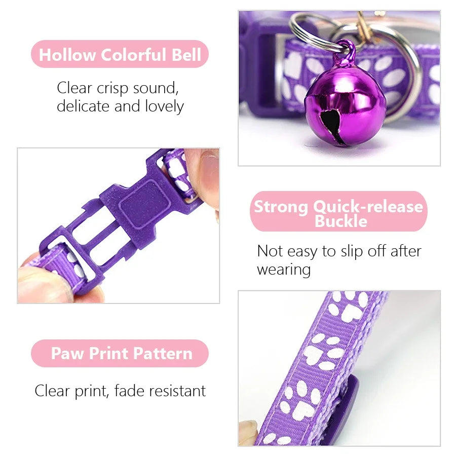 Woof Wink Paw Print Bell Collar for Cats & Small Dogs