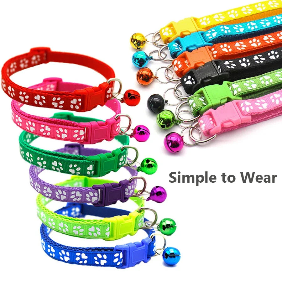 Woof Wink Paw Print Bell Collar for Cats & Small Dogs