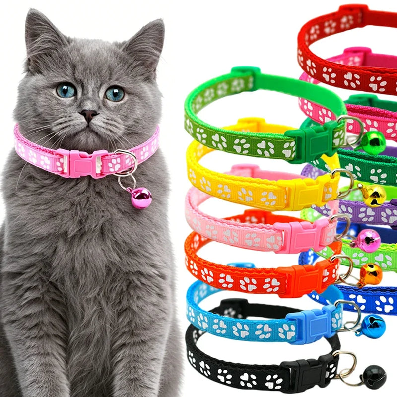 Woof Wink Paw Print Bell Collar for Cats & Small Dogs